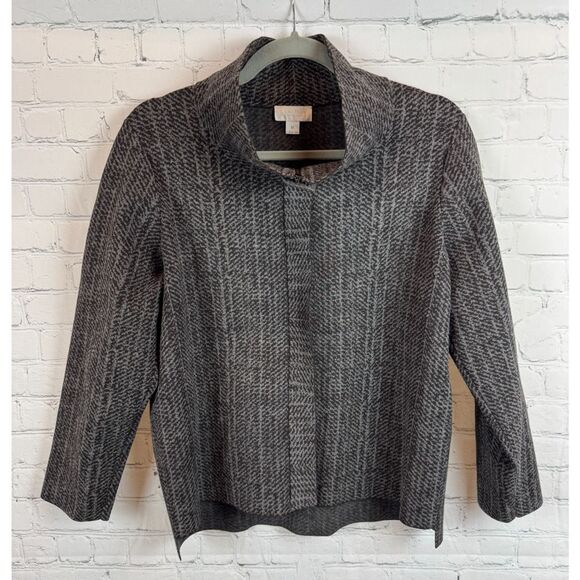 CARLISLE NEW YORK black gray stretch knit full zip high-low jacket blazer size M - Picture 1 of 10